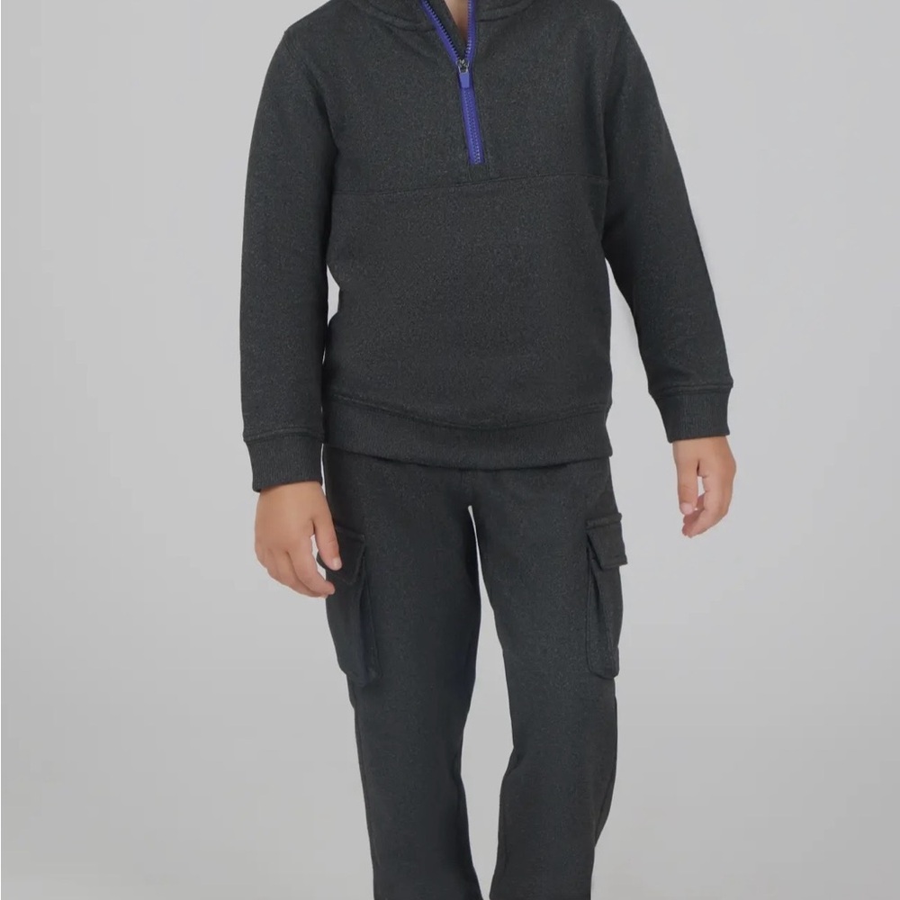 Black Quarter-Zip Pullover and Cargo Pants Set